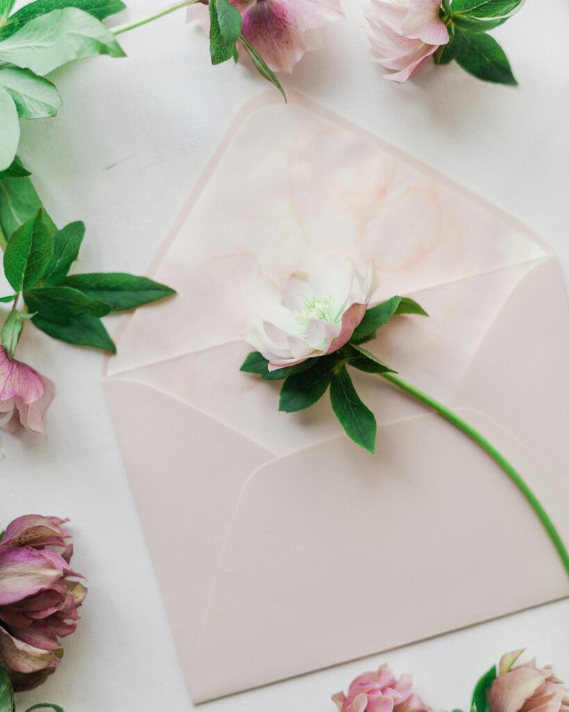pexels-photo-11503504-11503504 Elegant flat lay of a floral envelope adorned with pastel flowers on a desk.